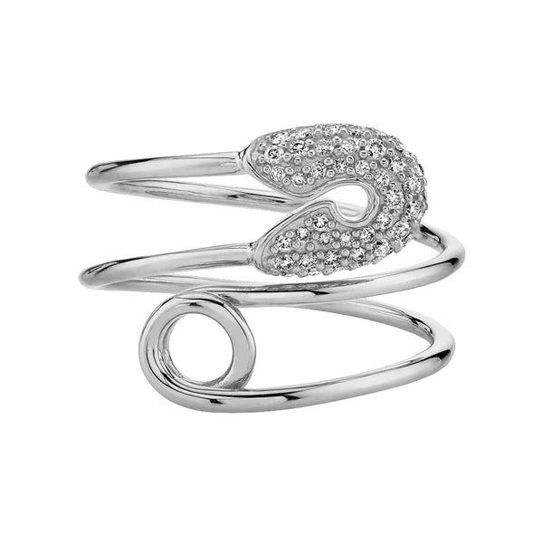 FJ0439 925 Sterling Silver Zircon Safety Pin Ring
