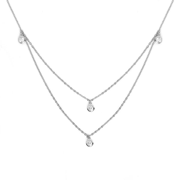 FX0463 925 Sterling Silver Double 4 Spark Gold Necklace