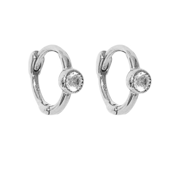FE0892 925 Sterling Silver Single Zircon Huggie Earrings
