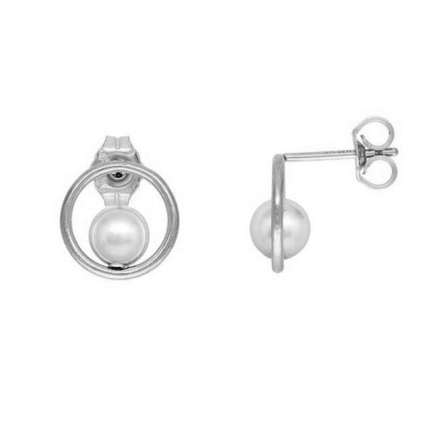 FE0967 925 Sterling Silver Circle Pearl Stud Earrings