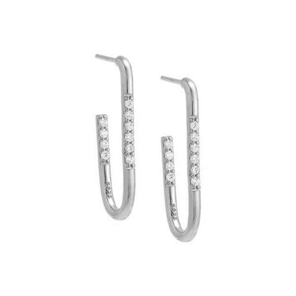 FE2001 925 Sterling Silver Cubic Zirconia Paper Pin Hoop Earrings