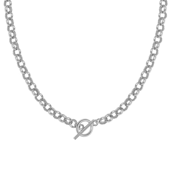 FX0906 925 Sterling Silver T-Bar Chunky Chain Toggle Necklace