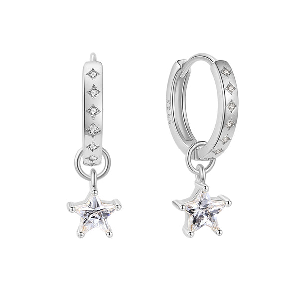 FE1874 925 Sterling Silver Signle CZ Star Hoop