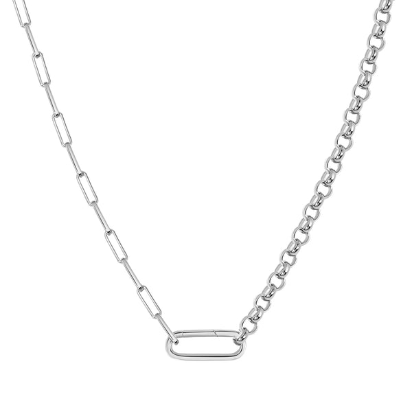 FX0898 925 Sterling Silver Hip Hop Oval Link Chain Charm Necklace