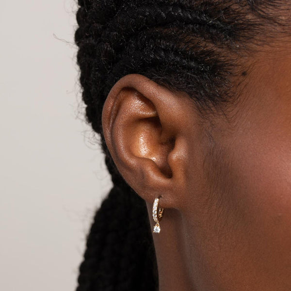 FE2012 925 Sterling Silver Shining CZ Drop Hoop Earrings