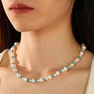 PN0096 Turquoise Freshwater Pearl Beaded Necklace