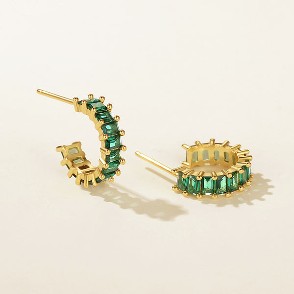 FE2281 925 Sterling Silver Baguette Cubic Zirconia Open Hoop