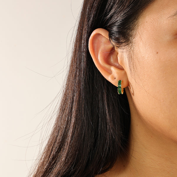 FE2281 925 Sterling Silver Baguette Cubic Zirconia Open Hoop