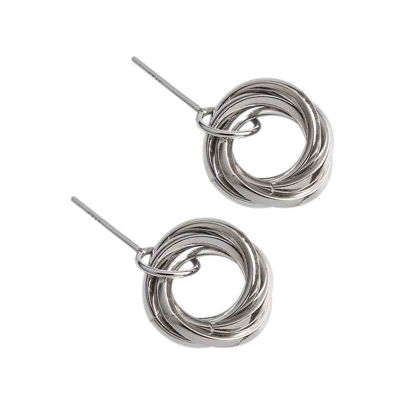 RHE1304 925 Sterling Silver Geometric Layered Circle Stud Earrings