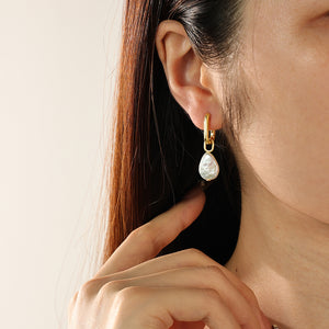 PE0172 925 Sterling Silver Geometric Freshwater Pearl Dangle Earrings