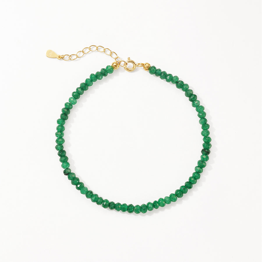 PB0124 925 Sterling Silver Green Jade Beaded Bracelets