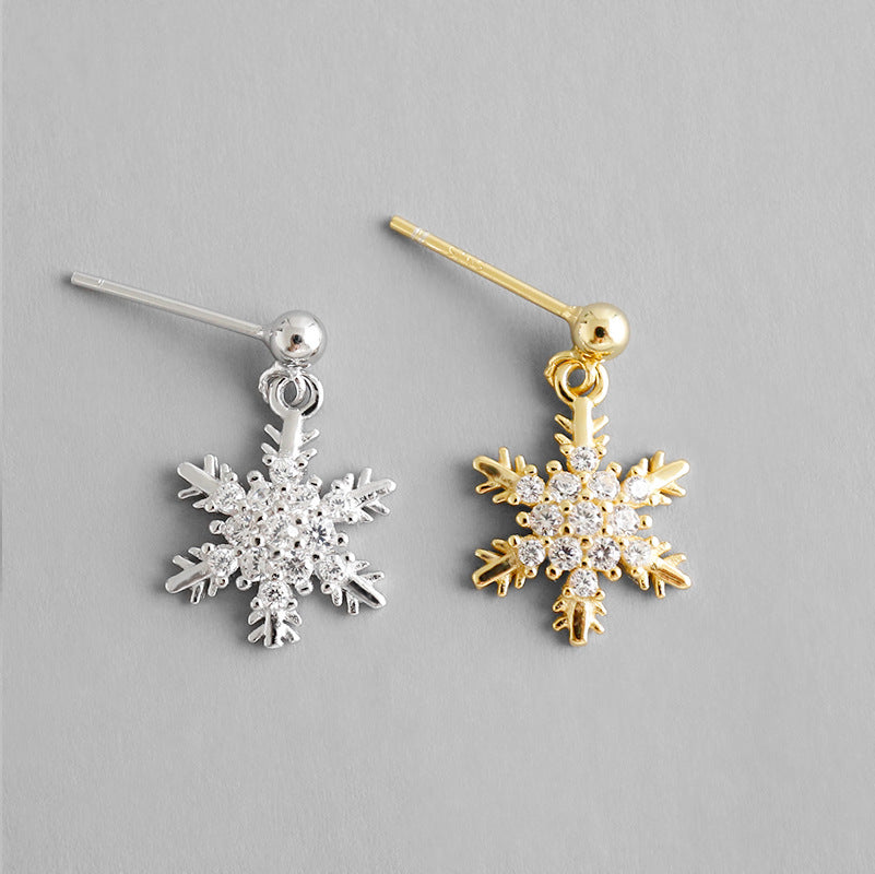 RHE1322 925 Sterling Silver Zircon Snowflake Stud Earrings