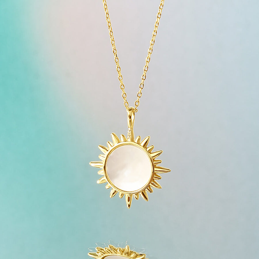 VFX0411 Sunburst Round Mother Of Pearl Coin Pendant Necklace