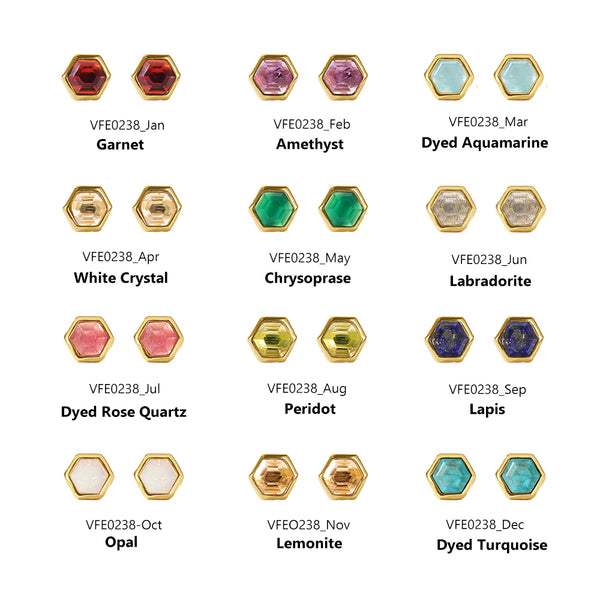 VFE0238 Birthstone Hexagon Natural Stone Stud Earrings