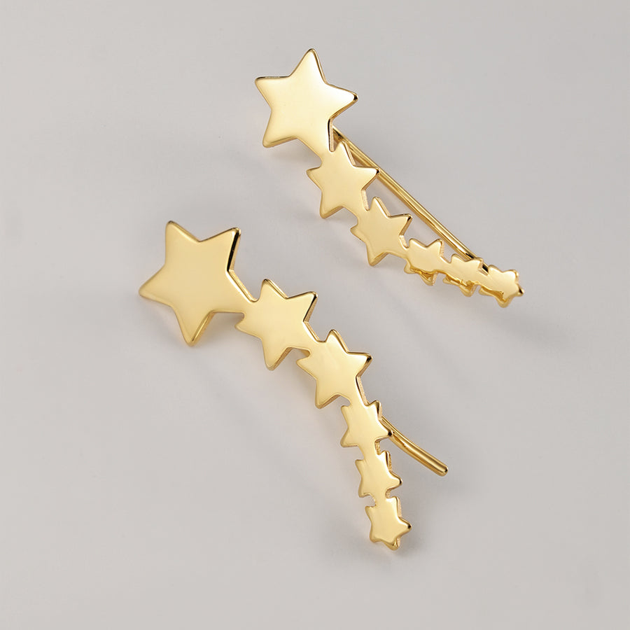 FE2221 925 Sterling Silver Row of Star Stud Earrings