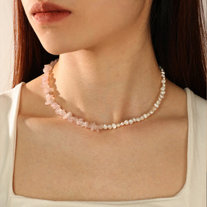 PN0101 925 Sterling Silver Stacked Pink Crystal Freshwater Pearl Necklace
