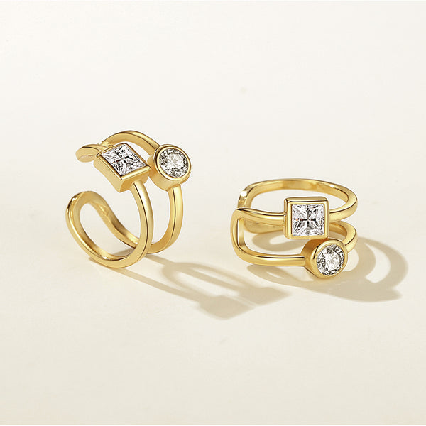 FE2375 925 Sterling Silver Geometric CZ Double Ear Cuff