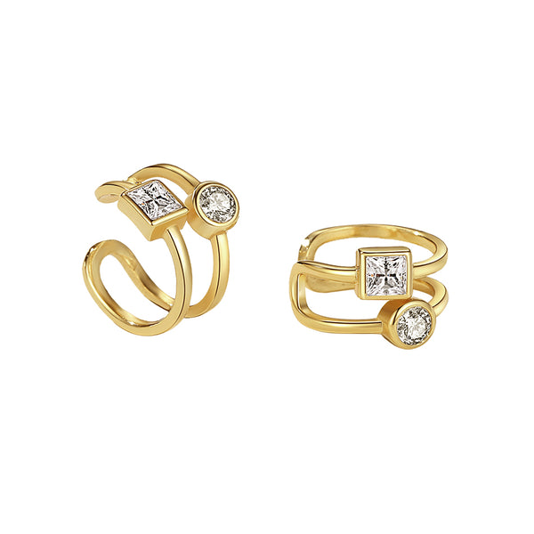 FE2375 925 Sterling Silver Geometric CZ Double Ear Cuff