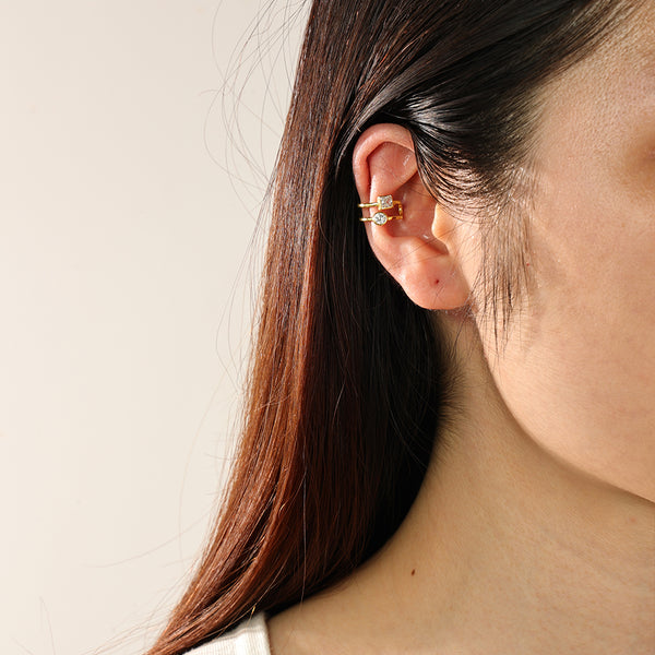 FE2375 925 Sterling Silver Geometric CZ Double Ear Cuff