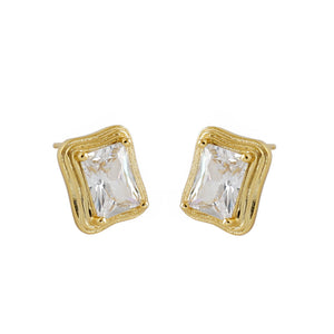 RHE1303 925 Sterling Silver Geometric Square Zircon Stud Earrings