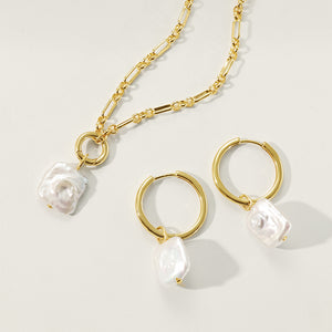 PN0152 925 Sterling Silver Square Baroque Pearl Pendant Necklace