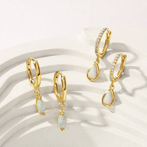 VFE0355 Marquise Opal Drop Hoop Earrings