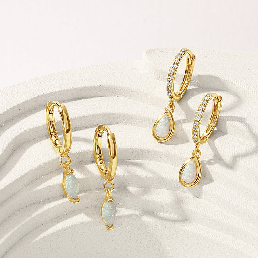 VFE0357 Waterdrop Opal Drop Hoop Earrings