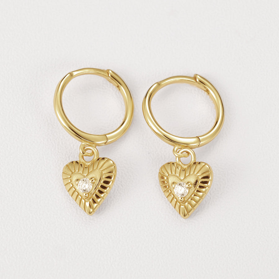 FE2126 925 Sterling Silver Cubic Zirconia Heart Dangle Earrings