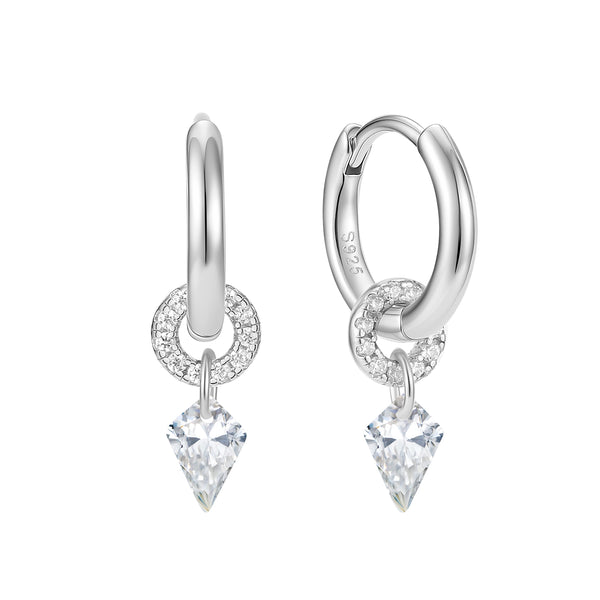 VFE1089 Kite Shape Pave CZ Hoop Earrings