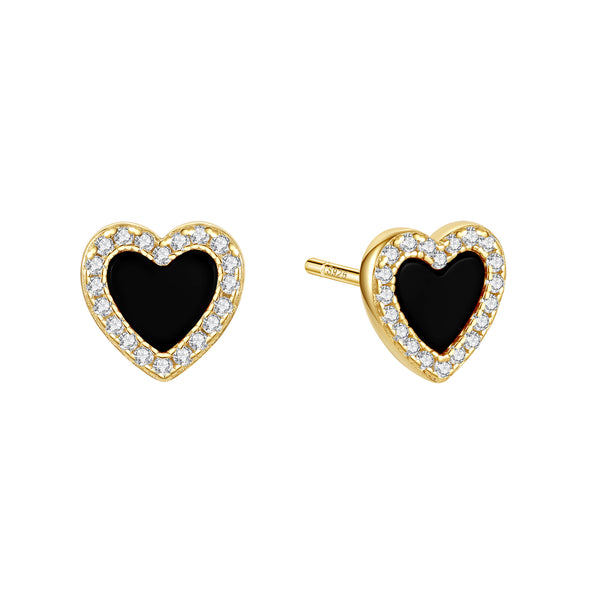 VFE0793 Red Agate Black Agate Mother of Pearl Heart Stud Earrings