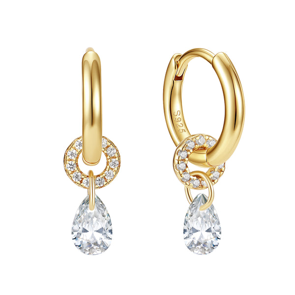 VFE1086 Teardrop-Shaped Pave Hoop Earrings