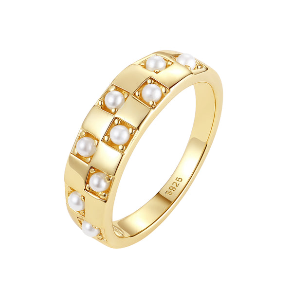 BVFJ1381 Geometric Pattern Shell Pearl Ring