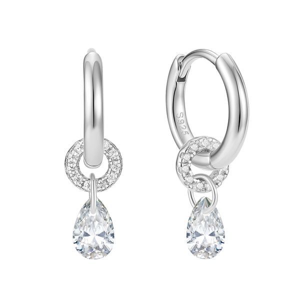 VFE1086 Teardrop-Shaped Pave Hoop Earrings