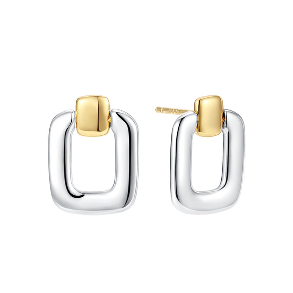 BVFE1349 Rectangle Two Tone Stud Earrings