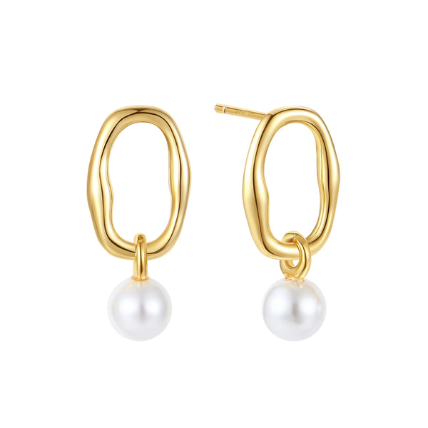 BVFE1400 Lava Square Shell Pearl Dangle Earrings