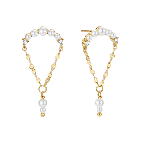 VFE0831 Pearl Crescent Chain Stud Earrings