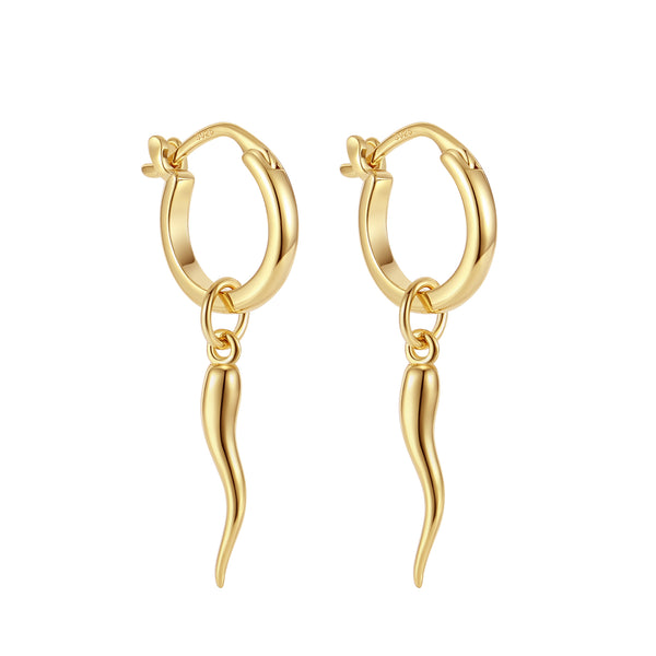 VFE1373 Italian Horn Drop Hoop Earrings