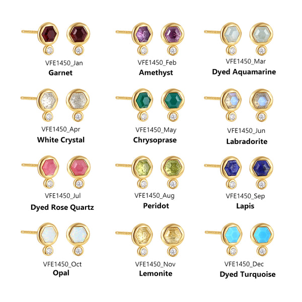 VFE1450 Hexagonal Birthstone Stud Earrings