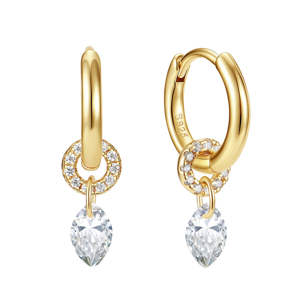 VFE1088 Marquise-Cut CZ Pave Hoop Earrings
