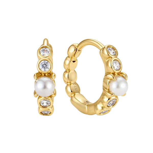 BVFE1414 Pearl and Bezel Hoop Earrings