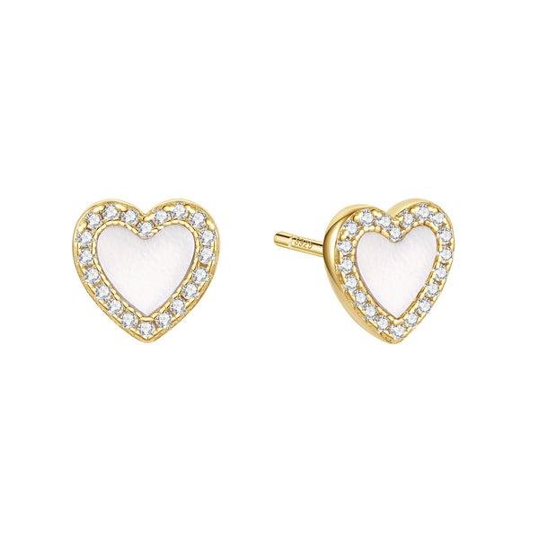 VFE0793 Red Agate Black Agate Mother of Pearl Heart Stud Earrings