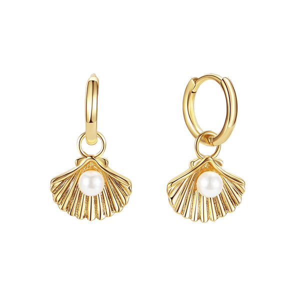 BVFE0803 Shell and Shell-Pearl Pendant Earrings