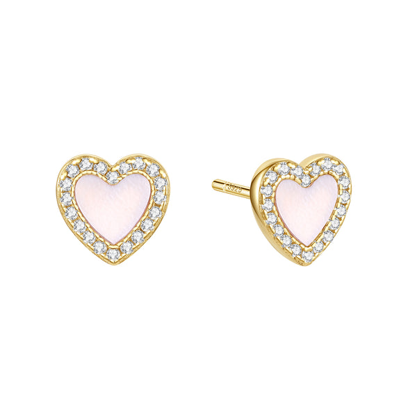 VFE0793 Red Agate Black Agate Mother of Pearl Heart Stud Earrings