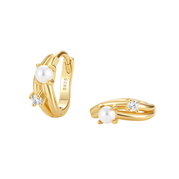 BVFE1409 Pearl and CZ Huggie Earring