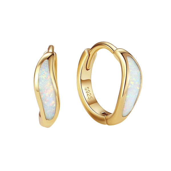 VFE1332 Wave Opal Huggie Earrings