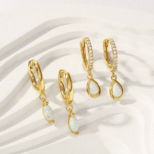 VFE0357 Waterdrop Opal Drop Hoop Earrings