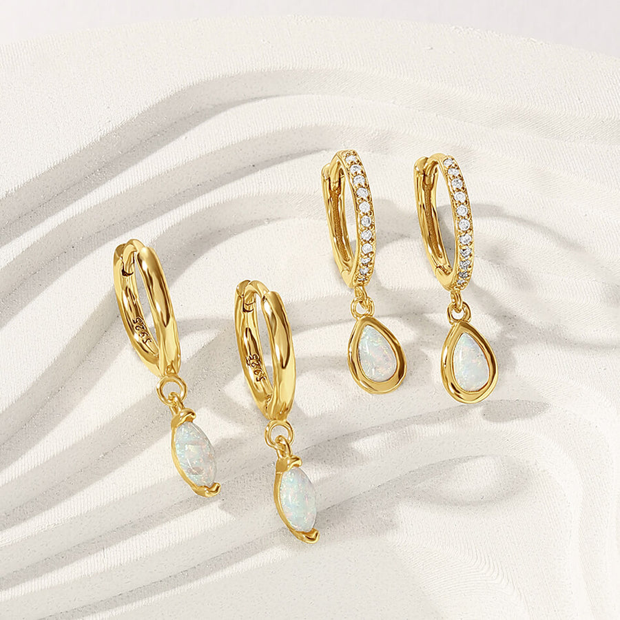 VFE0357 Waterdrop Opal Drop Hoop Earrings