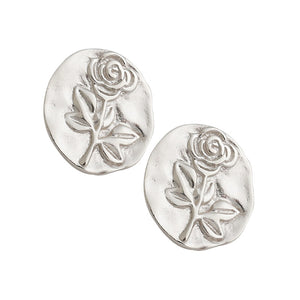 RHE1321 925 Sterling Silver Romantic Rose Round Stud Earrings