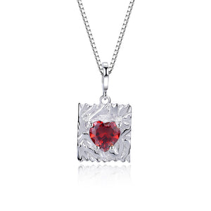 FX1007 925 Sterling Silver Square Texture Cubic Zirconia Heart Pendant Necklaces