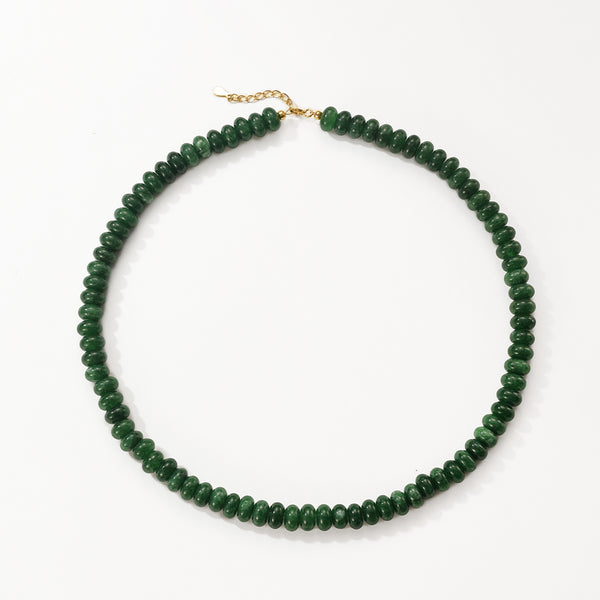 PN0192 925 Sterling Silver Dark Green Jade beaded necklace